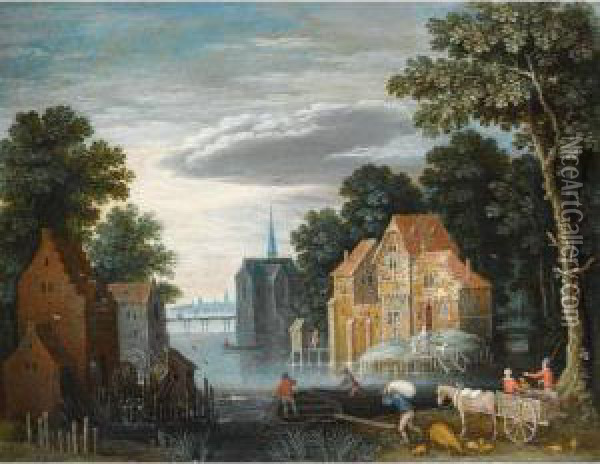 A River Landscape With A Watermill Oil Painting - Marten Ryckaert