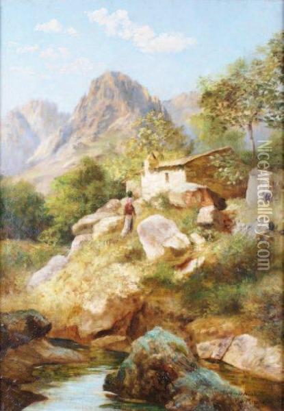 Bergerie Dans Les Montagnes Decorse Oil Painting - Francois Richard De Montholon
