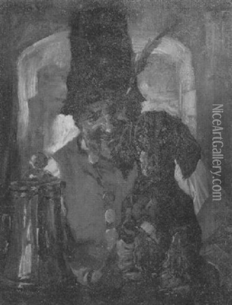 Portrat Eines Mannes Mit Seinem Dackel Oil Painting - August Roeseler