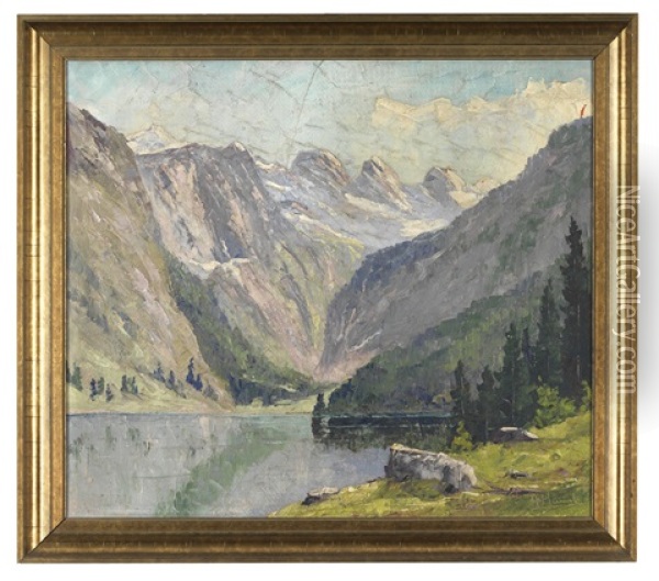 Gosausee Mit Blick Auf Den Dachstein Oil Painting - Alois Hernick