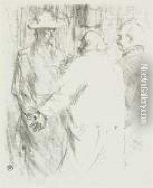 Arrestation De Schlome Fuss;clemenceau A Busk Lithographs Oil Painting - Henri De Toulouse-Lautrec