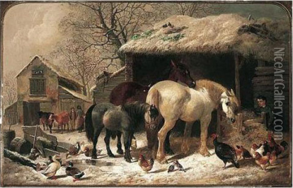 Winter Feed Oil Painting - Henry Charles Woollett