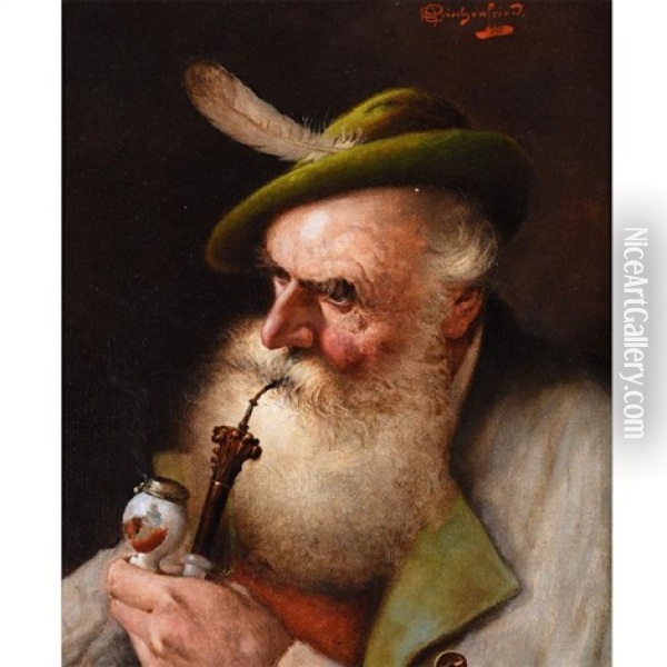 Man With A Pipe Oil Painting - Alois Heinrich Priechenfried