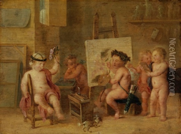 Maleratelier Mit Putten Oil Painting - David Teniers III