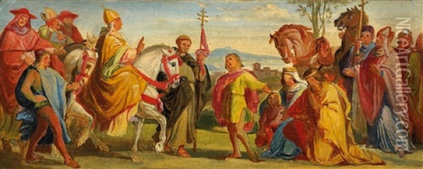 Begegnung Heinrichs Iv. Mit Papst Gregor Vii. In Canossa 1077 Oil Painting - Alfred Rethel