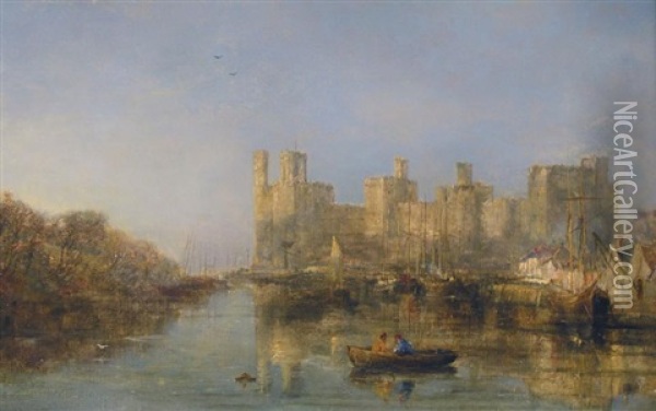 Caernarfon Castle And Quayside Oil Painting - William Joseph J. C. Bond