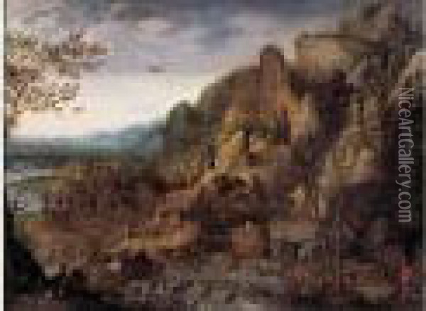 Paysage De Montagne A La Cascade Oil Painting - Roelandt Jacobsz Savery
