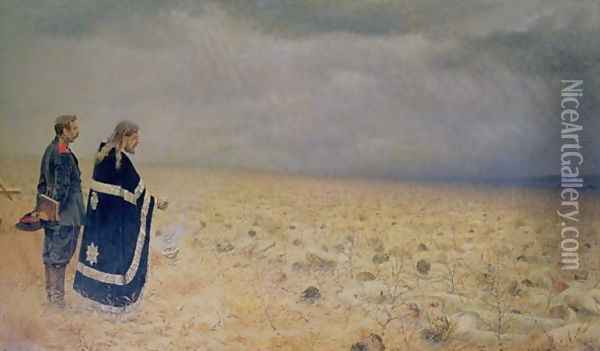 The Vanquished. Requiem for the Dead, 1878-79 Oil Painting - Vasili Vasilyevich Vereshchagin
