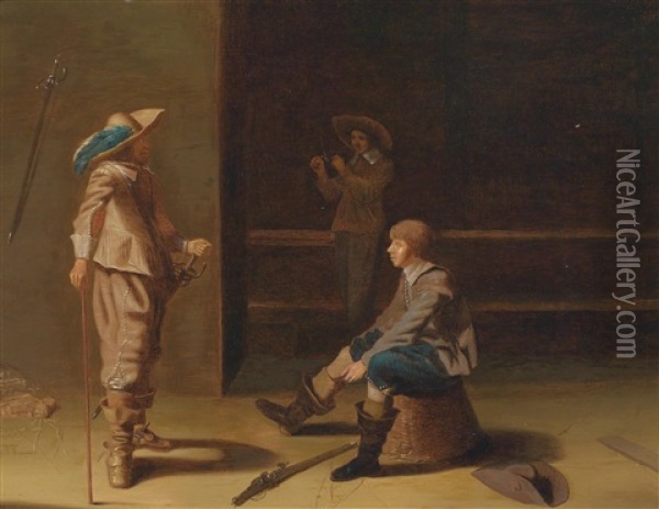 Drei Soldaten In Der Wachstube Oil Painting - Pieter Jacobs Codde