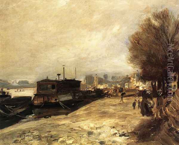 Laundry Boat By The Banks Of The Seine Near Paris Oil Painting - Pierre Auguste Renoir