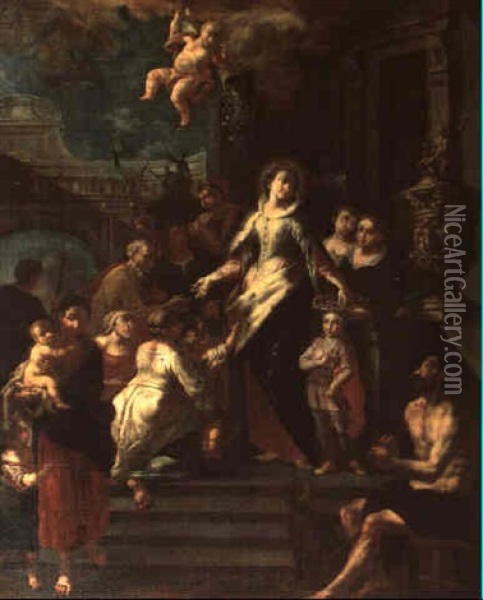 Die Heilige Elisabeth Verteilt Almosen Oil Painting - Daniel Gran