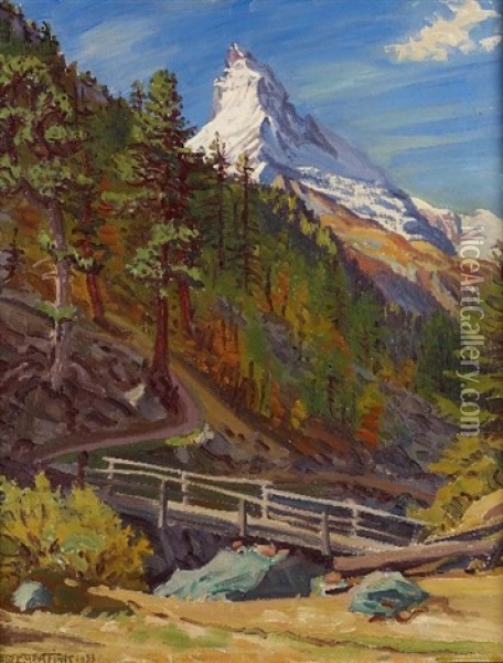 Herbst An Der Berg Um Findelen, Zermatt Oil Painting - Waldemar Theophil Fink