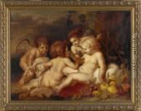 Christuskind Mit Johannesknabe Und Engel. Oil Painting - Peter Paul Rubens