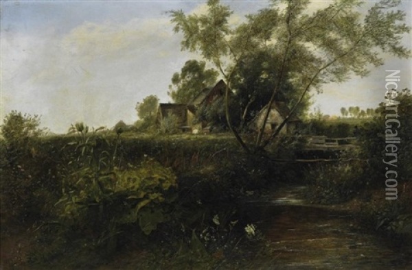 Englisches Bauerngehoft Am Bachlauf Oil Painting - Charles Marshall
