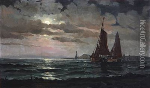 Coastal Scene At Full Moon Oil Painting - Vilhelm Victor Bille