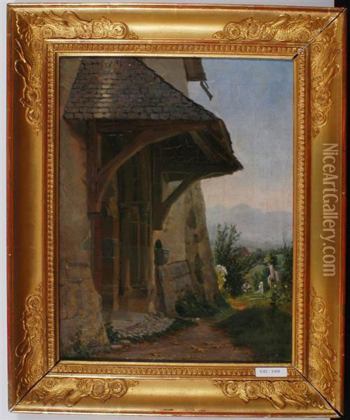 Church Entrance. Oil Painting - Francois Adolphe Grison
