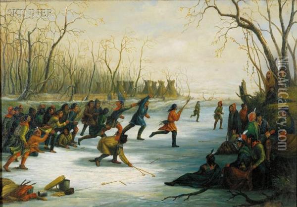 Ball Play Of The Sioux On The St. Peters River In Winter Oil Painting - Seth Eastman