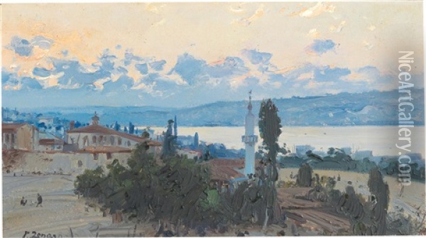 Sunset Over Macka Over The Bosporus Oil Painting - Fausto Zonaro