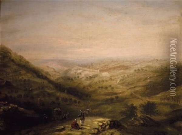 Caravan Facing Jerusalem Oil Painting - William Henry Bartlett