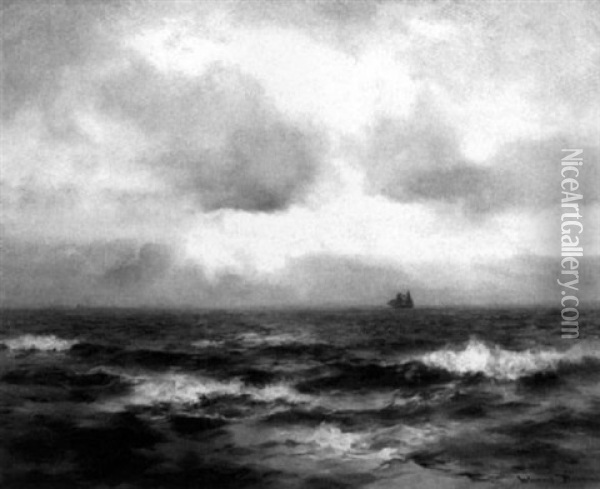 Shipping In Stormy Seas Oil Painting - Alfred J. Warne Browne