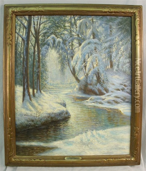 Stream In A Winter Landscape Oil Painting - Walter Launt Palmer