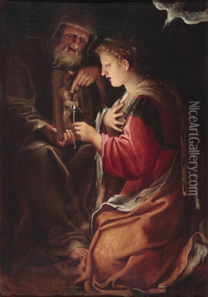 Die Heilige Katharina Und Der Eremit Oil Painting - Francesco Albani