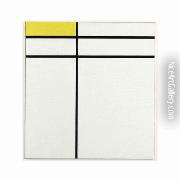 Composition A, With Double Line And Yellow Oil Painting - Piet Mondrian