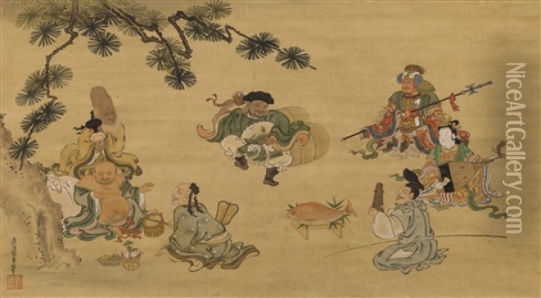 The Seven Gods Of Good Fortune Oil Painting - Tosa Mitsuoki