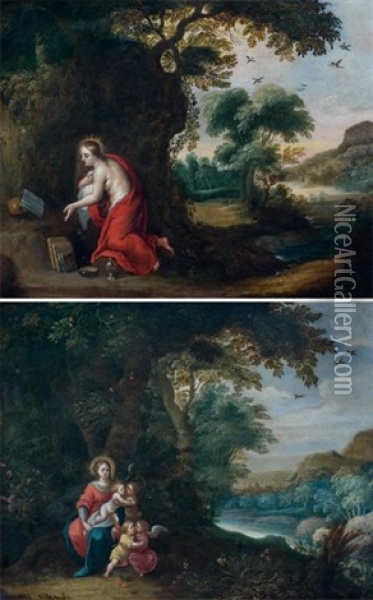 Vierge A L'enfant Avec Saint Jean-baptiste (+ Des Anges Marie Madeleine; Pair) Oil Painting - Peeter Van Avont