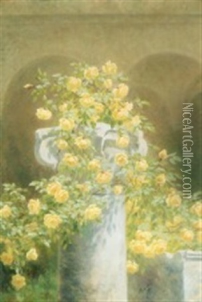 Growing Yellow Roses On A Column Oil Painting - Anthonie Eleonore (Anthonore) Christensen
