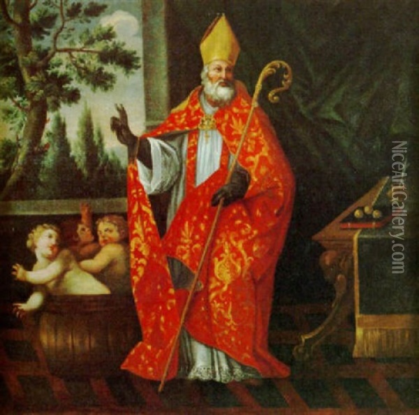 San Nicolas De Bari, Obispo De Myra Oil Painting - Miguel Carbonell Y Selva