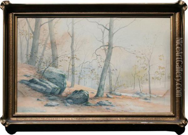 Autumn Forest Stream Landscape Oil Painting - Edwin, Lamasure Jr.