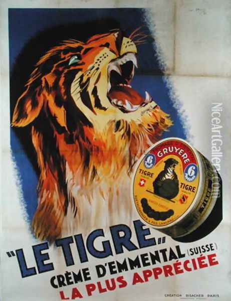 Poster advertising Le Tigre Swiss cheese from Emmental, 1931 Oil Painting - G. Preux