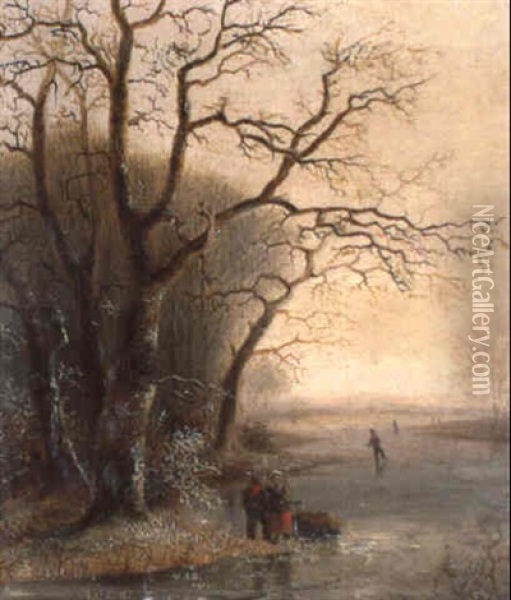 Landschaft Mit Gefrorenem Teich Oil Painting - Dietrich Langko