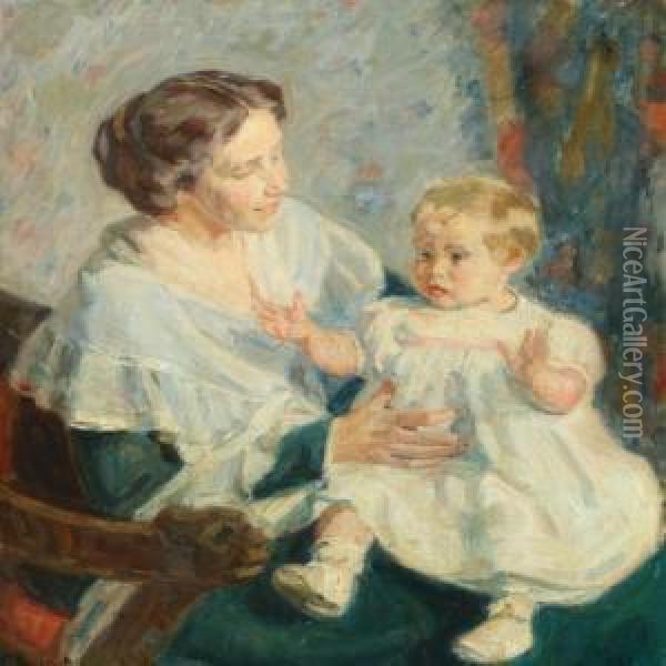 Mother With Herdaughter Oil Painting - Gad Frederik Clement