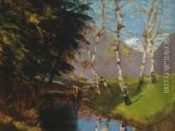 Birch Trees By The Brook Oil Painting - Laszlo Mednyanszky