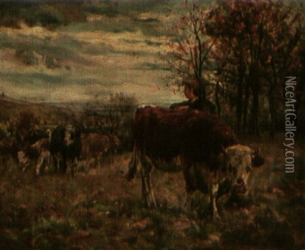 Women With Cattle In Landscape Oil Painting - Francesca Alexander