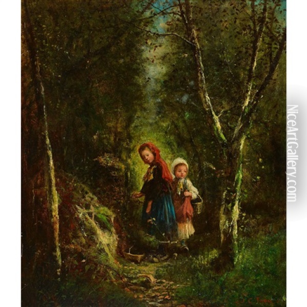 Die Kleinen Reisigsammlerinnen Im Wald Oil Painting - James Crawford Thom