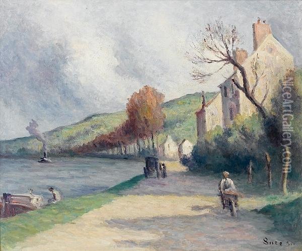 Rolleboise, La Route En Bords De Seine Oil Painting - Maximilien Luce