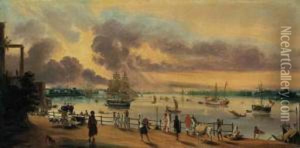Views Of The Hooghly River, Calcutta Oil Painting - William Prinsep