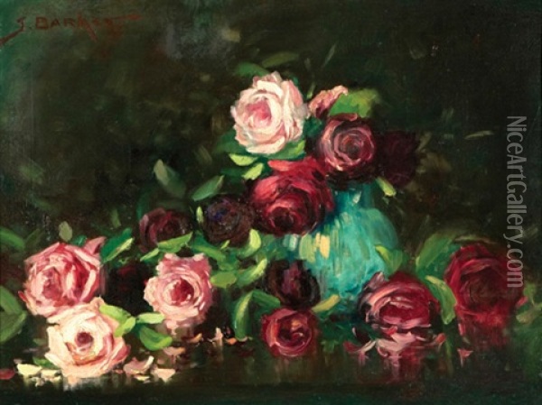 Still Life Roses Oil Painting - John Barker