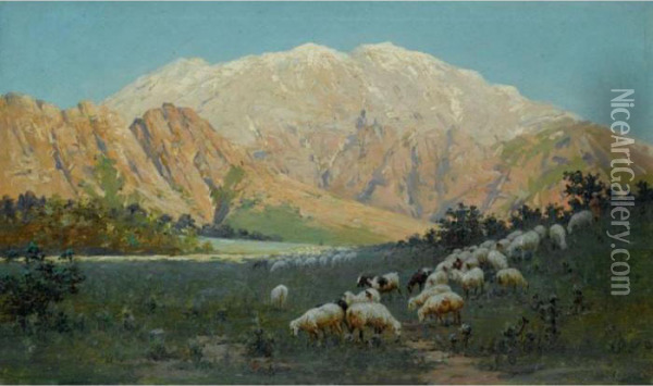 Sheep Grazing On The Mountainside Oil Painting - Richard Karlovich Zommer