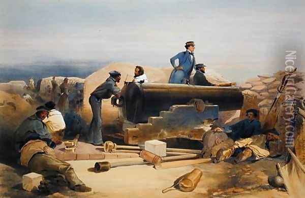A Quiet Day in the Diamond Battery, plate from The Seat of War in the East, published by Colnaghi and Co., 1856 Oil Painting - William Simpson