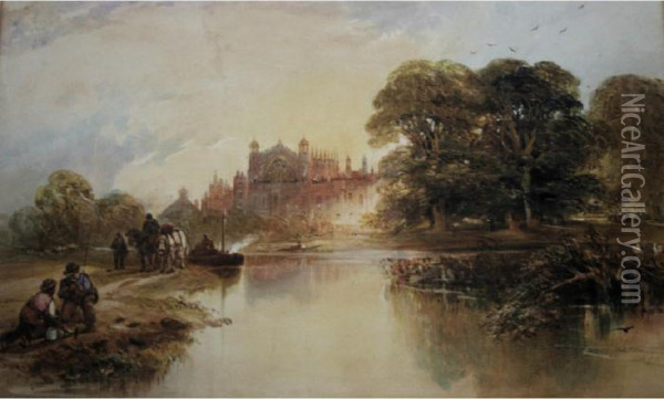 Eton College Chapel From The Thames Oil Painting - George Bryant Campion