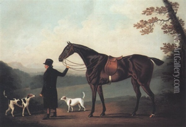 A Bay Hunter Held By A Groom Oil Painting - Daniel Clowes