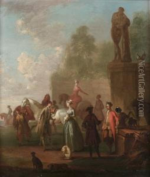 A Riding Party In A Park Landscape Oil Painting - Wenzel Lorenz Reiner