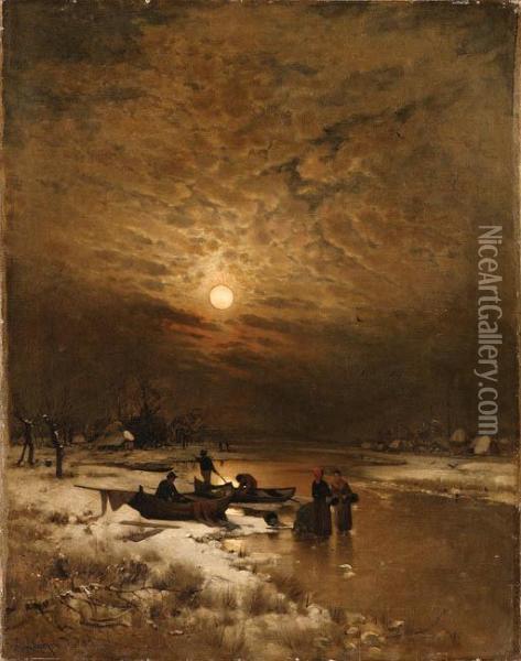 Winter By The River Oil Painting - Ludwig Lanckow