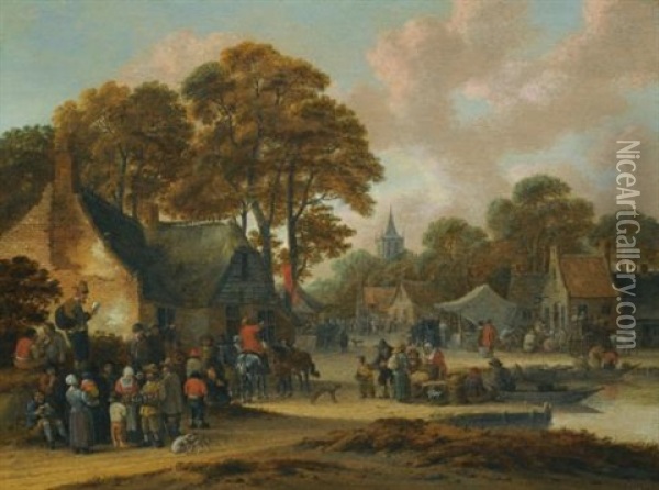 A Village Market Scene Oil Painting - Salomon Rombouts