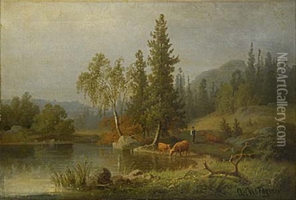 Vattenpaus Oil Painting - Axel Wilhelm Nordgren
