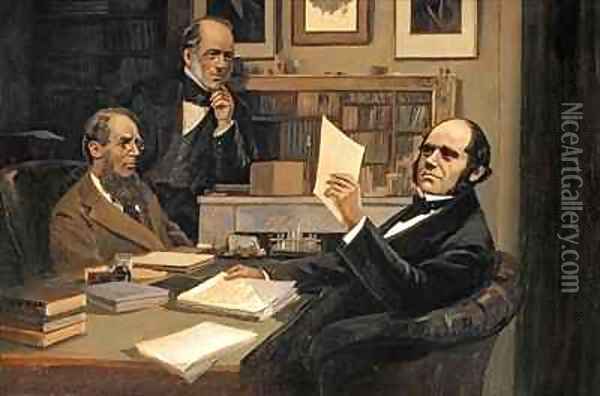 Joseph Hooker Charles Lyell and Charles Robert Darwin Oil Painting - Evstafieff